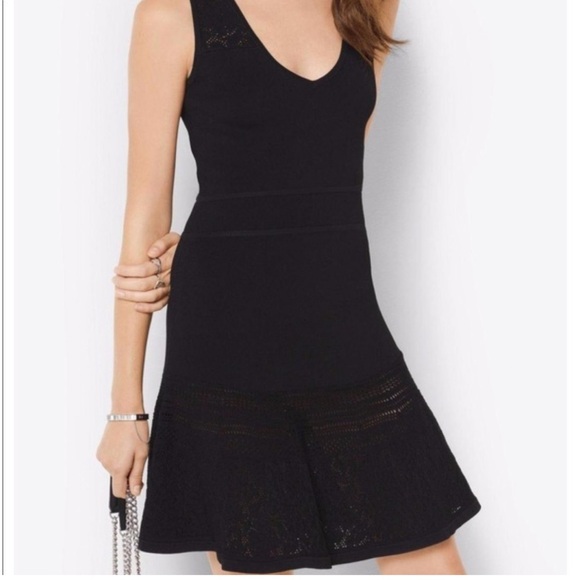 Michael Kors Fit & Flare Black Dress sleeveless v-neck skin tight size M - Picture 1 of 15